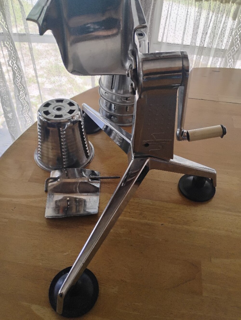 Vintage Saladmaster Food Cutter Machine Slicer Shredder | Chrome 3-Leg Base